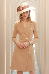Beige V-Neck Shirt Dress - FashionByTeresa